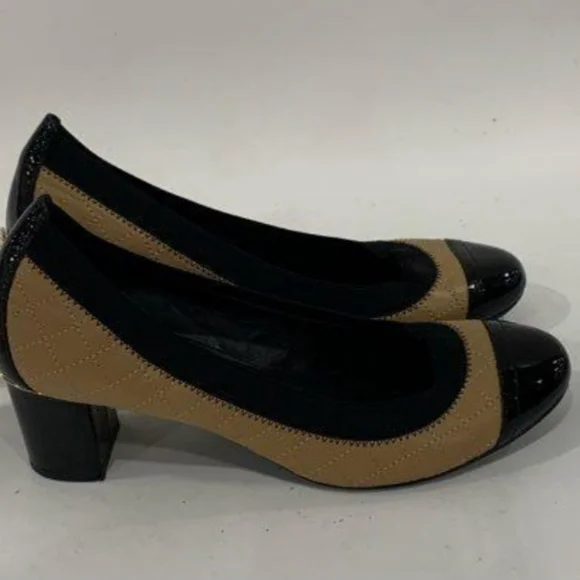 TORY BURCH BROWN/BLK 2.5" HEELS - Picture 6 of 7
